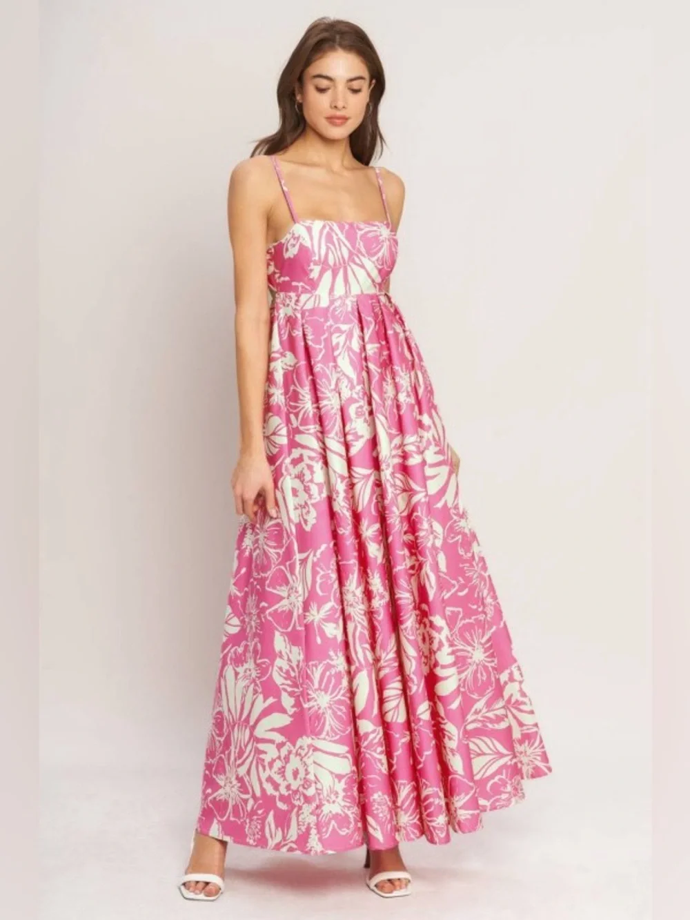 Flying Tomato Pink and Cream Floral Backless Maxi Dress
